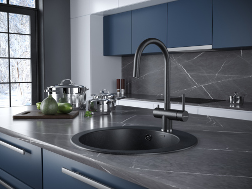 Смеситель для кухни Paulmark HELLER He213218-BLM на мойку черный - фото 2